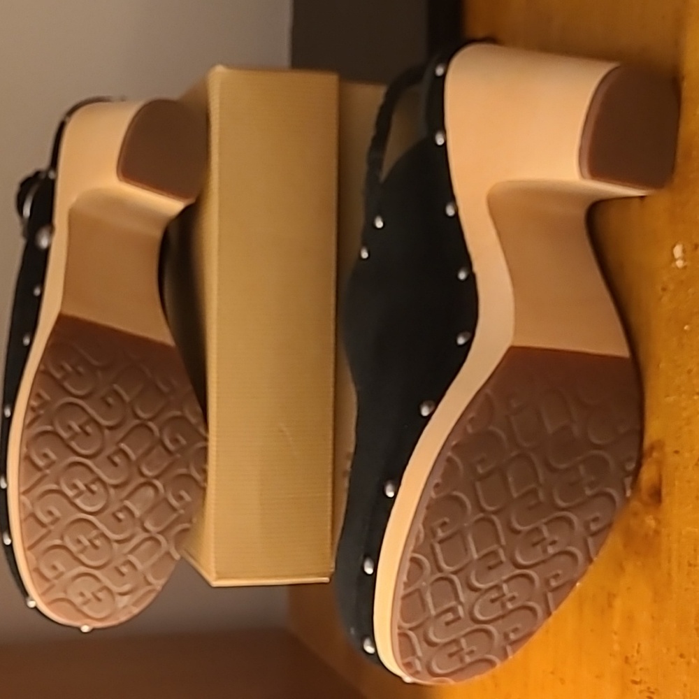 UGG Black Suede Heeled Mules Size 11 M - Picture 6 of 7